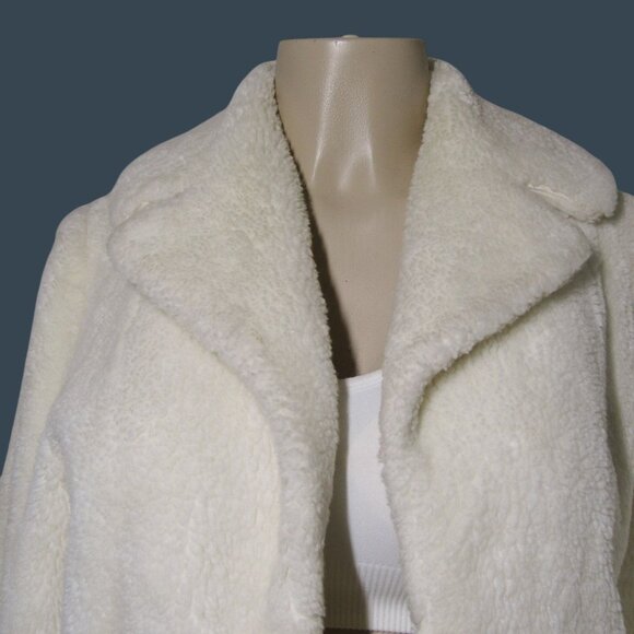VTG 60s TEDDY Faux Fur Cream Cropped Glam Retro Coquette Short Fairy Jacket M - Picture 2 of 8